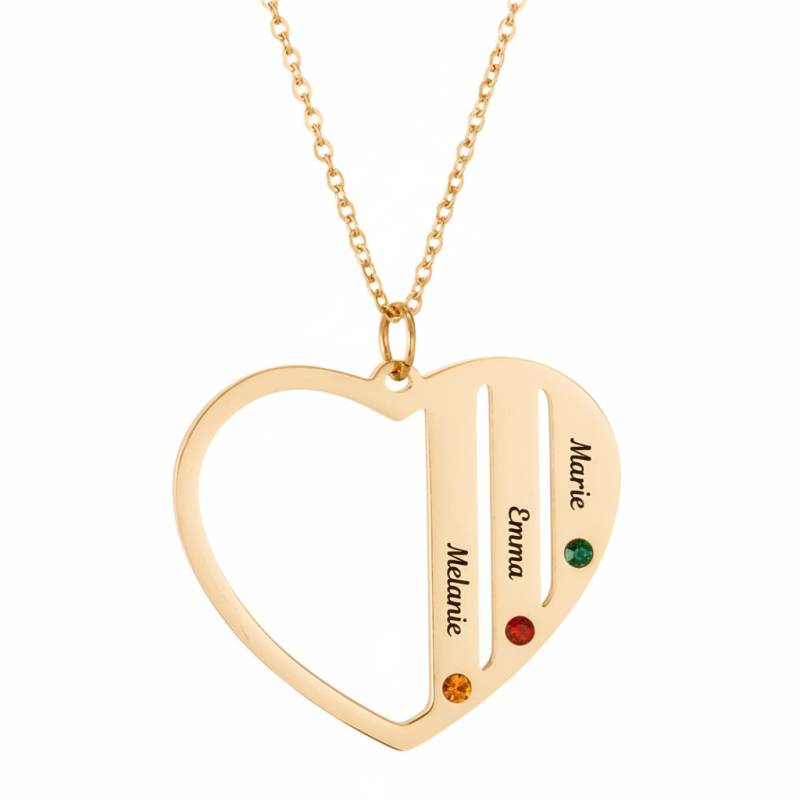 Halskette mit Herzanhänger mit drei Namen