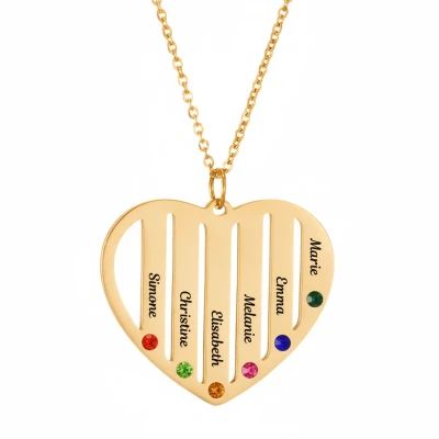Halskette mit Herzanhänger mit sechs Namen