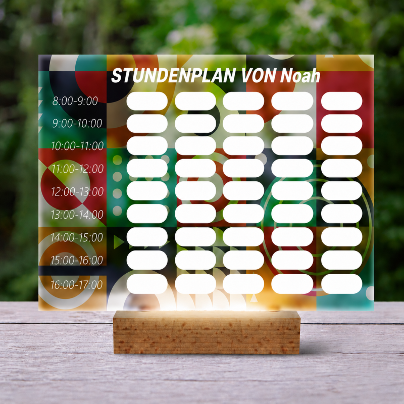 Personalisierte 3D-LED-Lampe mit Stundenplan
