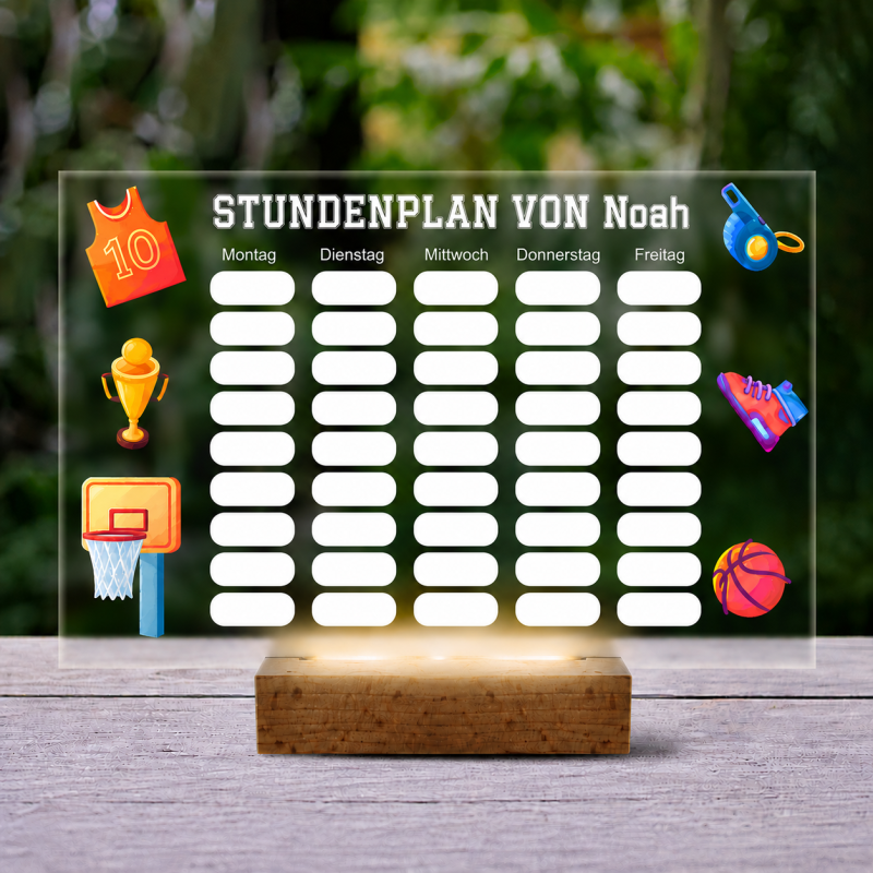 Personalisierte 3D-LED-Lampe – Stundenplan mit Sportmotiv