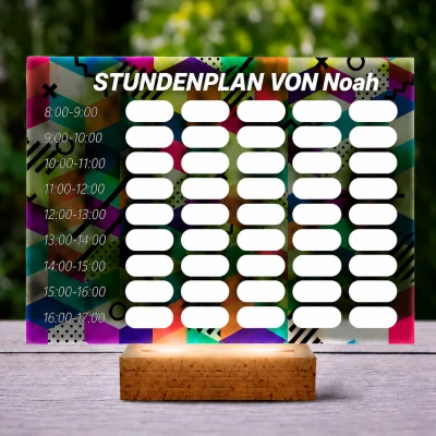 Personalisierte 3D-LED-Lampe – Stundenplan mit abstraktem Design