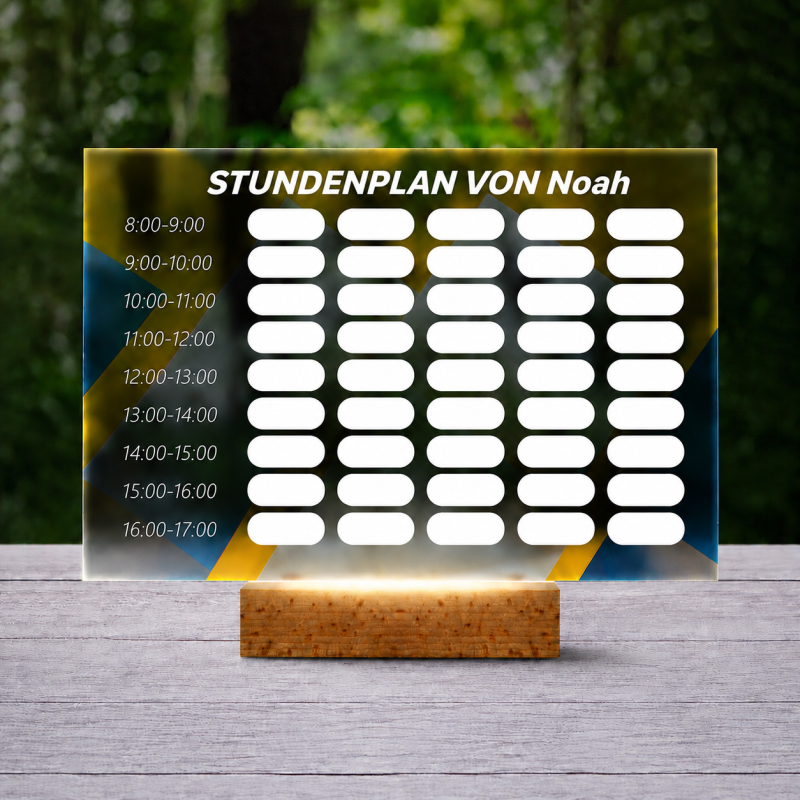 Personalisierte 3D-LED-Lampe – Stundenplan mit geometrischem Design