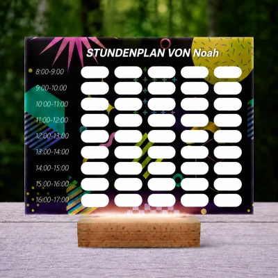 Personalisierte 3D-LED-Lampe – Stundenplan mit abstraktem Design