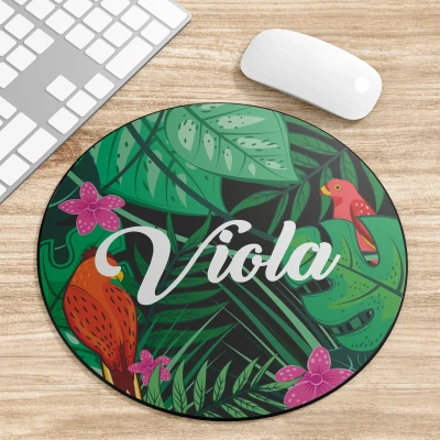 Rundes personalisiertes Mauspad mit floralem Muster und Namen