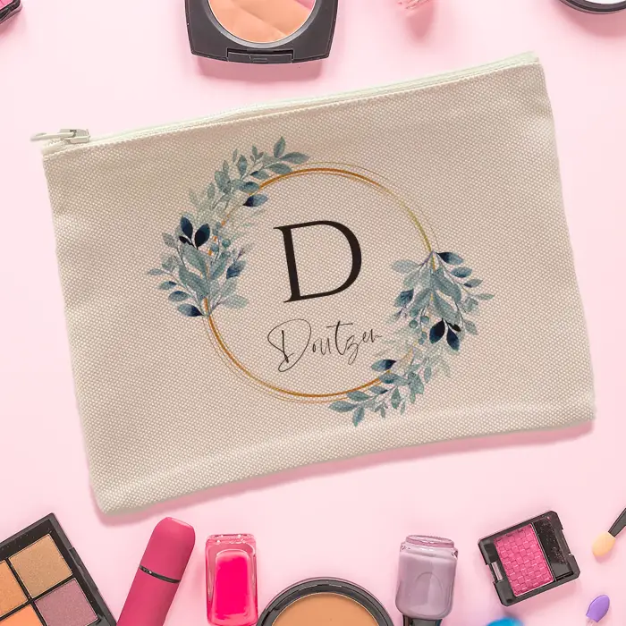 Personalisierte Kosmetiktasche - Florales Design mit Initiale und Name