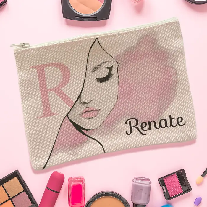 Personalisierte Kosmetiktasche - Initiale und Text „Pink“
