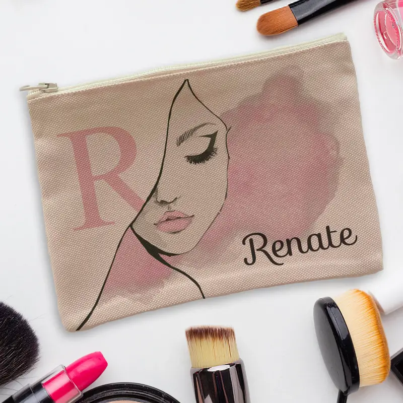 Personalisierte Kosmetiktasche - Initiale und Text „Pink“