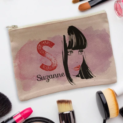 Personalisierte Kosmetiktasche - Rote Initiale und Text