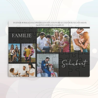 Personalisiertes Puzzle mit Familienfotos und Zitat