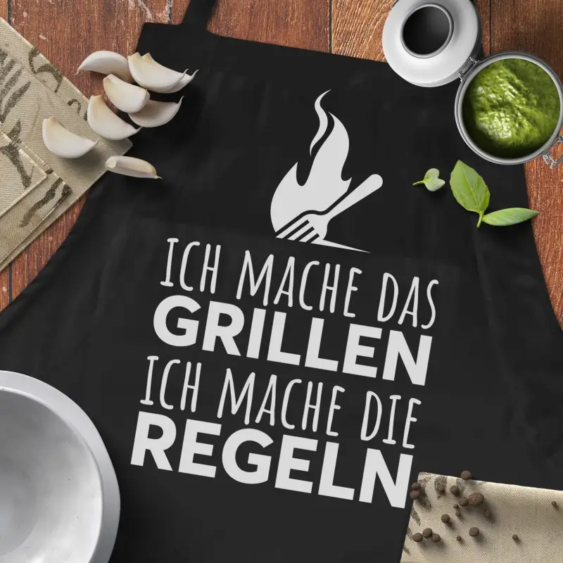 Personalisierte Küchenschürze - Ich mache die Grillregeln