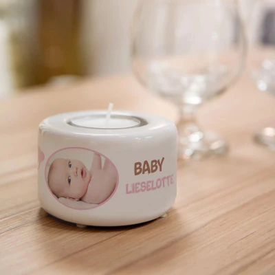 Personalisierter Keramik-Kerzenhalter - Baby Mädchen