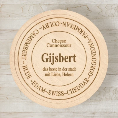 Personalisierter runder Schneidebrett - Cheese Connoisseur