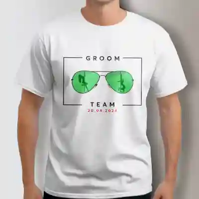 Personalisiertes T-Shirt für den Junggesellenabschied - Bräutigamsteam Brillen