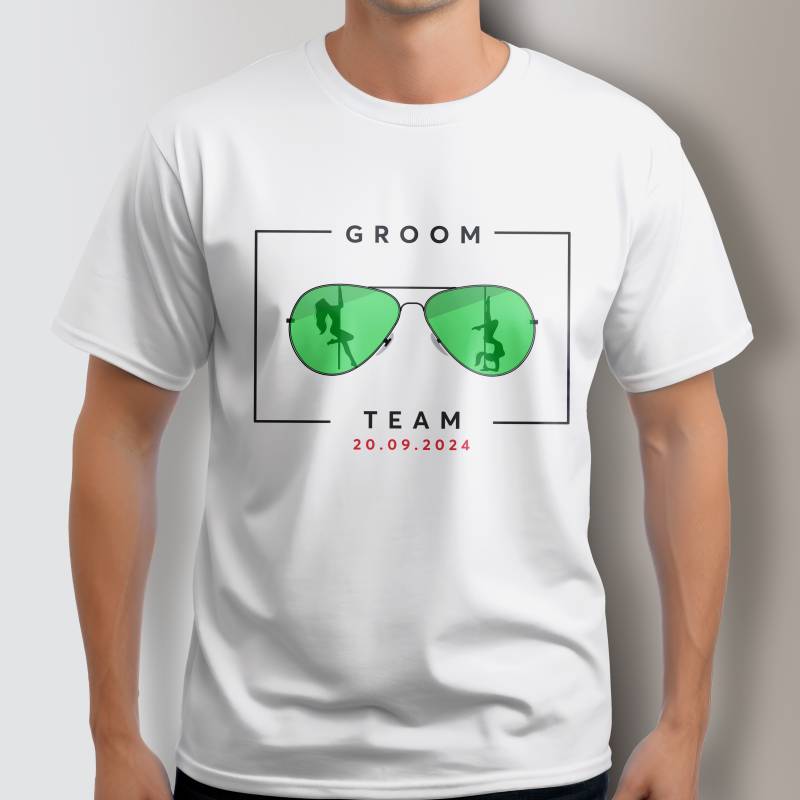 Personalisiertes T-Shirt für den Junggesellenabschied - Bräutigamsteam Brillen