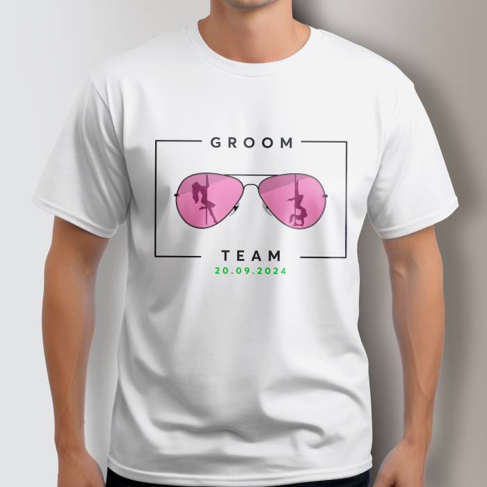 Personalisiertes T-Shirt für den Junggesellenabschied - Bräutigamsteam Brillen