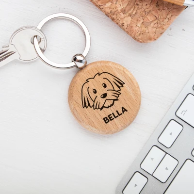 Schlüsselanhänger aus Holz - Mit der Bichon-Rasse