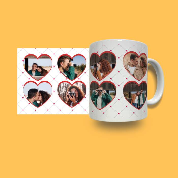Personalisierte Tasse - Herz mit 8 Fotos