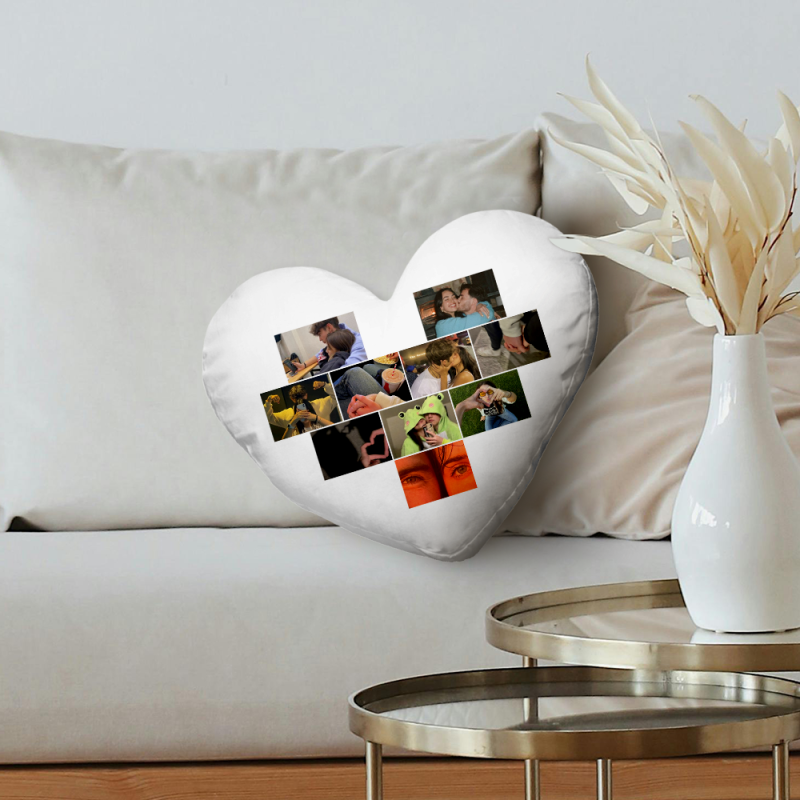 Personalisiertes Kissen in Herzform – Collage