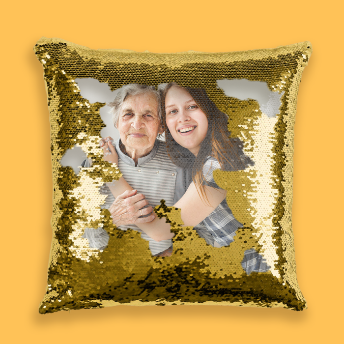 Personalisiertes Kissen mit Pailletten – Bunt