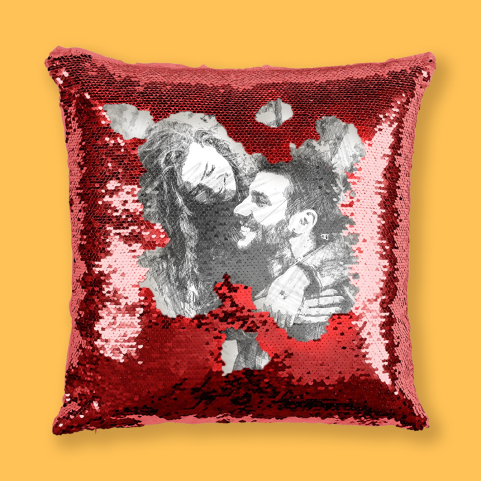 Personalisiertes Kissen mit Pailletten – Skizze