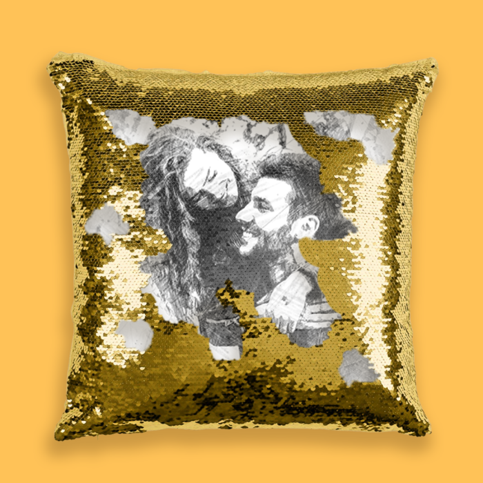 Personalisiertes Kissen mit Pailletten – Skizze