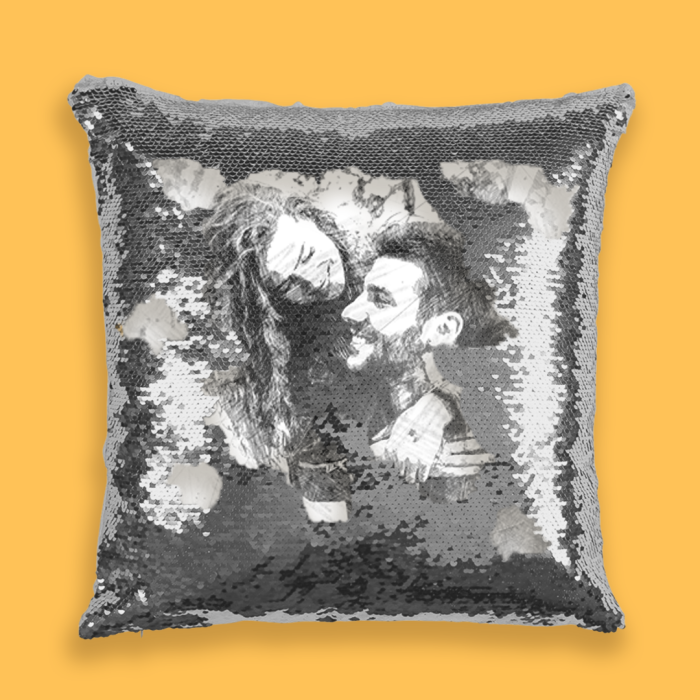 Personalisiertes Kissen mit Pailletten – Skizze