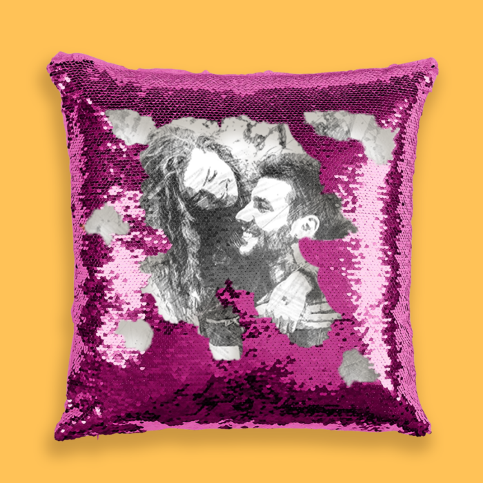 Personalisiertes Kissen mit Pailletten – Skizze