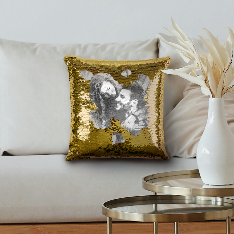 Personalisiertes Kissen mit Pailletten – Skizze