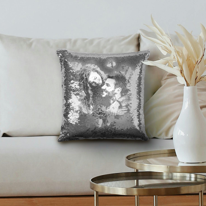 Personalisiertes Kissen mit Pailletten – Skizze