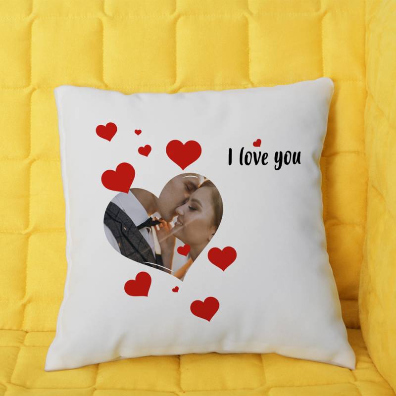 Personalisiertes Kissen mit Bild und Herzchen