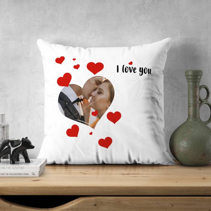 Personalisiertes Kissen mit Bild und Herzchen